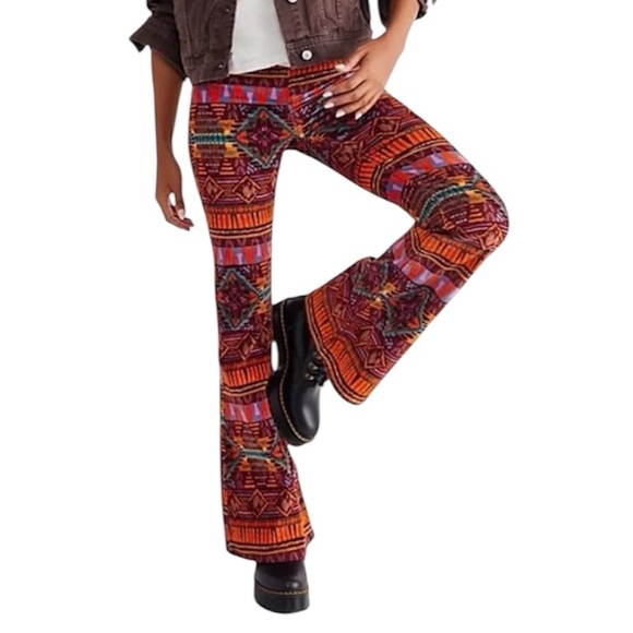 We The Free Pants - We The Free Orange Multi Aztec-Print Bootcut Pants